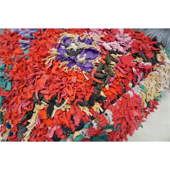 Vintage Moroccan Boucherouite Floor Pillow: Upcycled Berber Pouf Ottoman - Picture 10 of 10